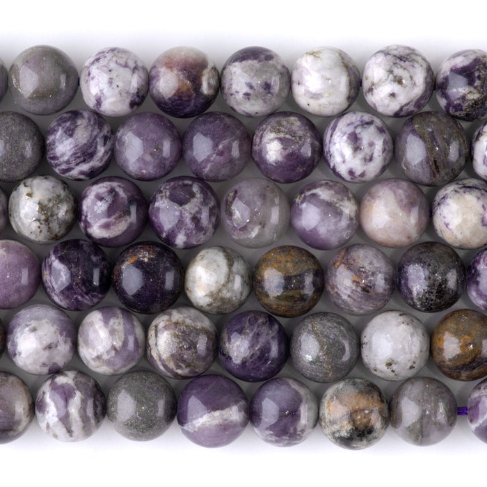 Purple Flower Fluorite 10mm Round A Grade - 15-16 Inch