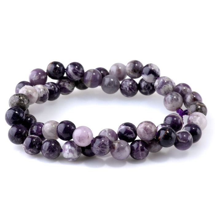 Purple Flower Fluorite 8mm Round - 15-16 Inch