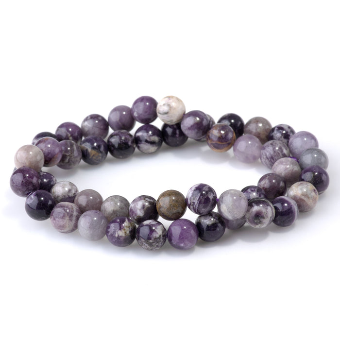 Purple Flower Fluorite 8mm Round A Grade - 15-16 Inch