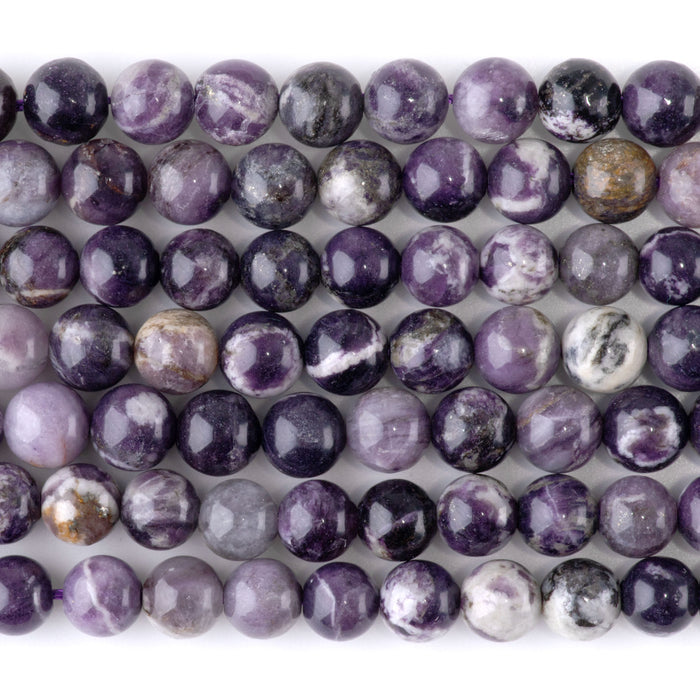 Purple Flower Fluorite 8mm Round A Grade - 15-16 Inch