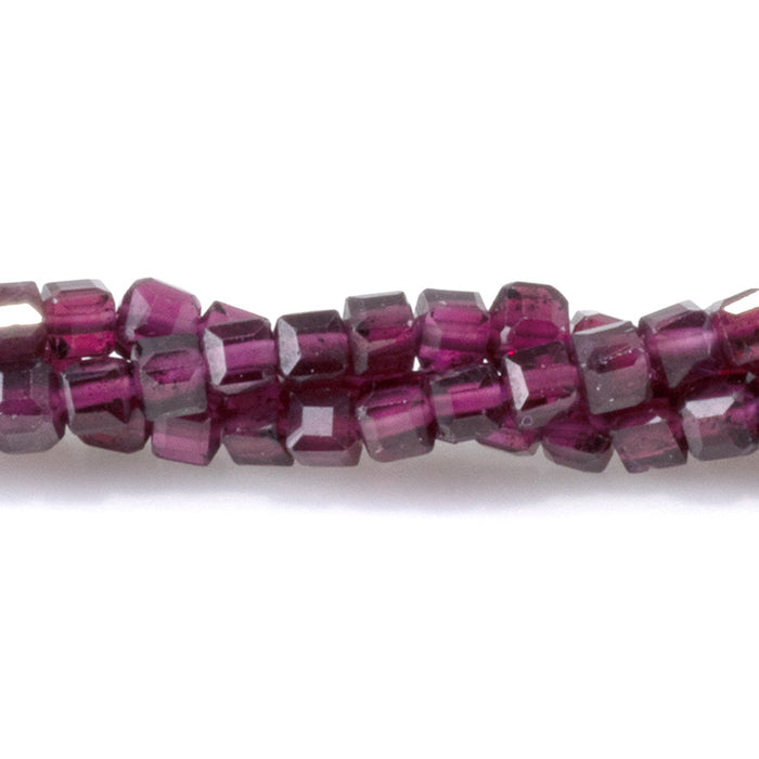 This is a Dakota Stones 3mm Purple Garnet Gemstone strand with A grade table-cut cube beads in 15-16 inch strand.