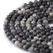 This is a Dakota Stones 6mm Black Picasso Jasper Large Hole Gemstone strand with round beads in 8 inch strand.
