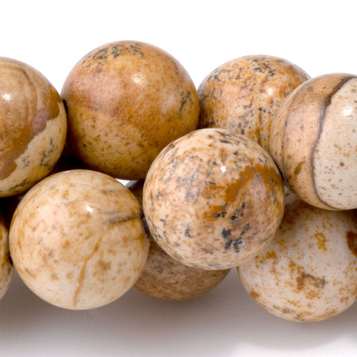 This is a Dakota Stones 10mm Picture Jasper Gemstone strand with round beads in 15-16 inch strand.