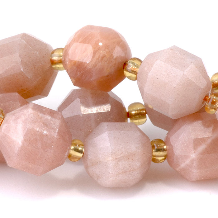 Peach Moonstone 10mm Faceted Energy Prism A Grade - 15-16 Inch