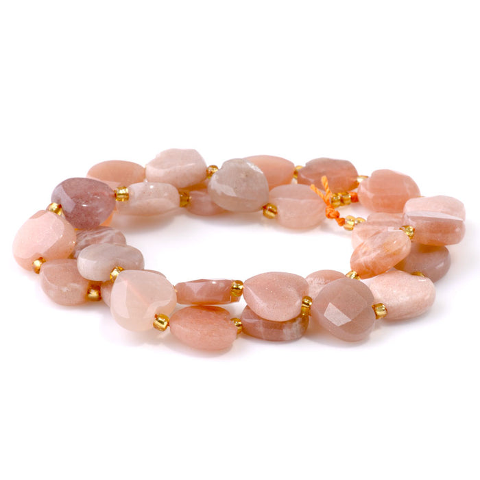 Peach Moonstone 12mm Faceted Heart - 15-16 Inch