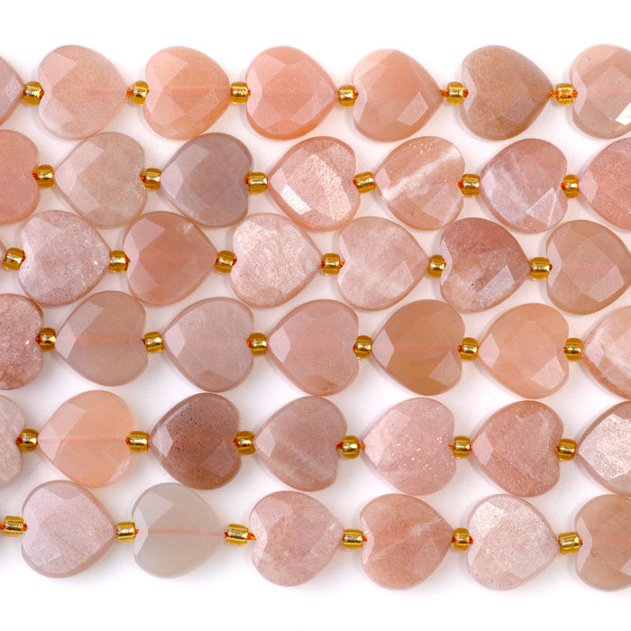 Peach Moonstone 12mm Faceted Heart - 15-16 Inch