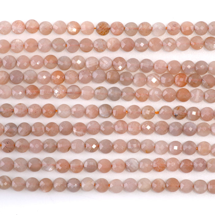 Peach Moonstone 4mm Faceted Coin 15-16 Inch