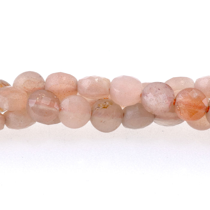 Peach Moonstone 4mm Faceted Coin 15-16 Inch