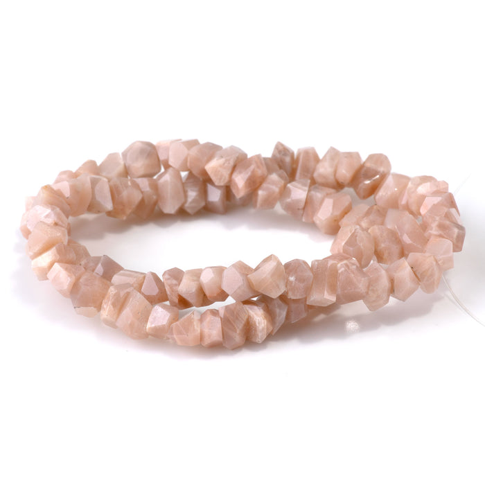 Peach Moonstone 5-8x8-10mm Handcut Faceted Nugget Bead - 15-16 Inch