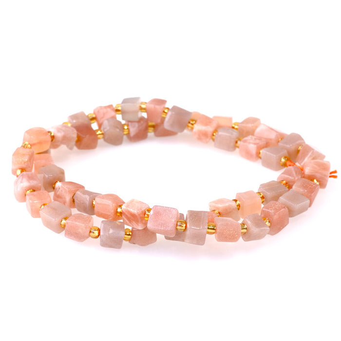 Peach Moonstone 5-6mm Irregular Cube - 15-16 Inch