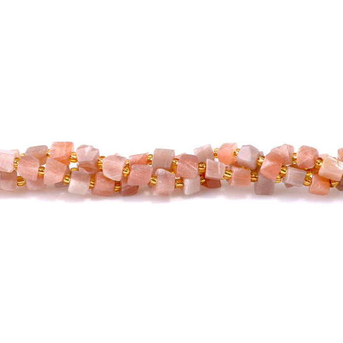 Peach Moonstone 5-6mm Irregular Cube - 15-16 Inch