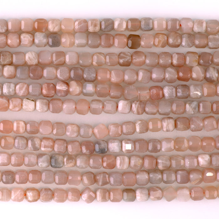Peach Moonstone 5mm Table Cut Cube - 15-16 Inch