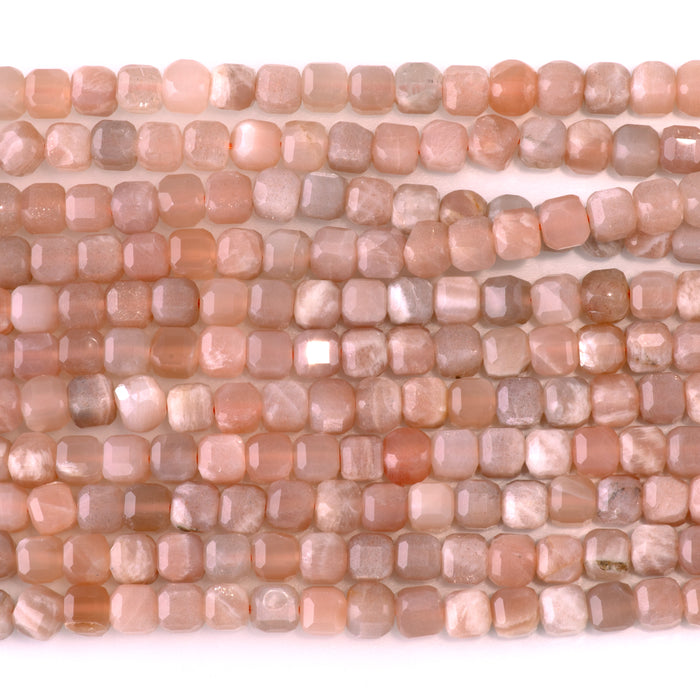 Peach Moonstone 6mm Table Cut Cube - 15-16 Inch