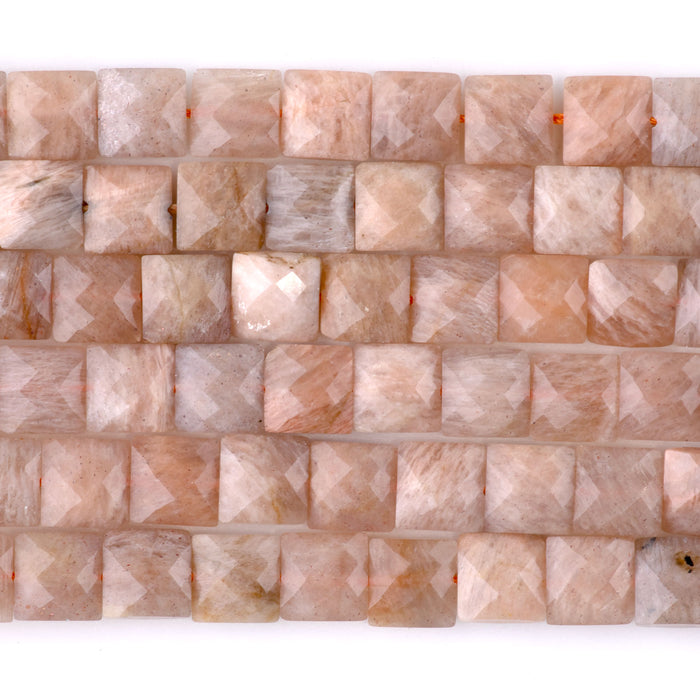 Peach Moonstone 8mm Faceted Square A Grade - 15-16 Inch
