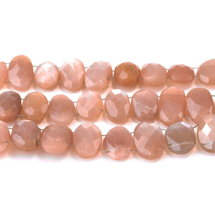 Peach Moonstone 9x11-13x20mm Faceted Double Drill Oval - 10 Inch