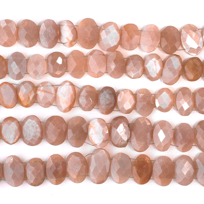 Peach Moonstone 9x11-13x20mm Faceted Double Drill Oval - 10 Inch