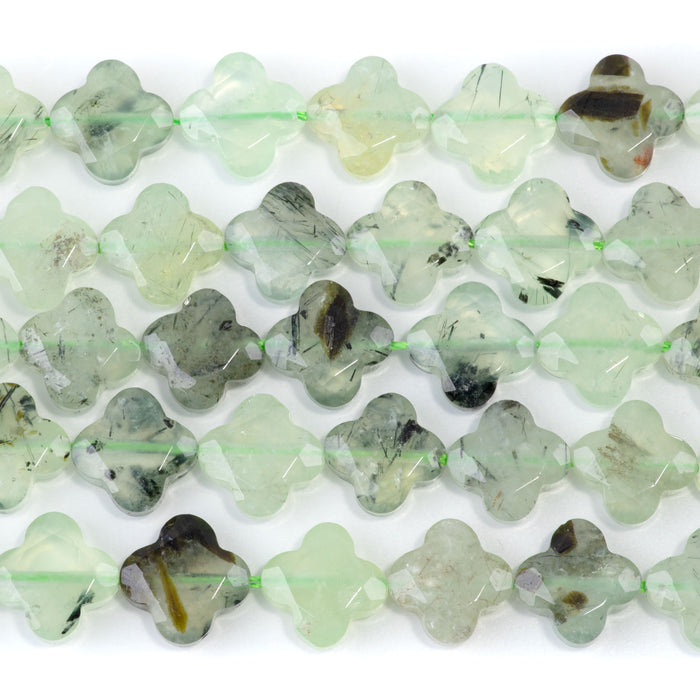 Prehnite 13mm Faceted Clover - 15-16 Inch