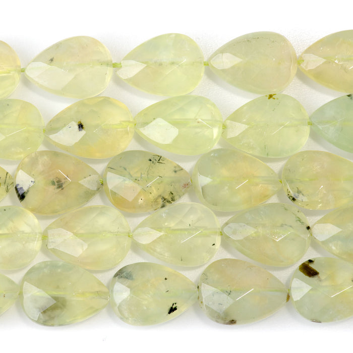 Prehnite 13x16mm Center Drilled Faceted Pear Bead - 15-16 Inch