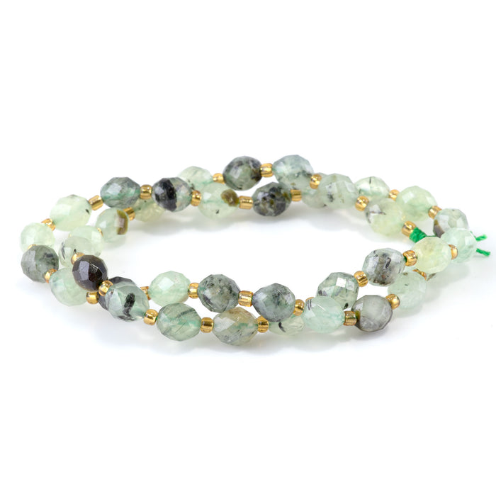 Prehnite with Epidote 7x8mm Faceted Rice Bead - 15-16 Inch
