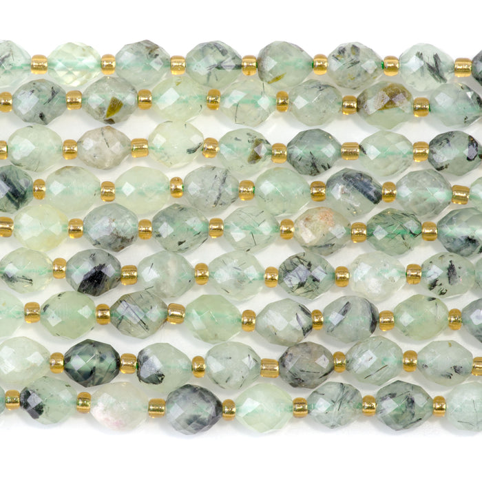 Prehnite with Epidote 7x8mm Faceted Rice Bead - 15-16 Inch