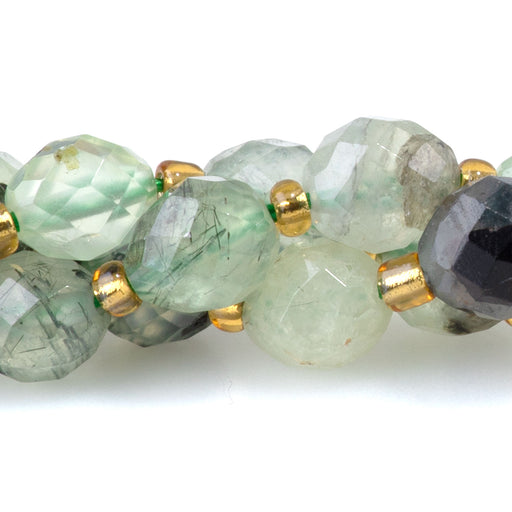 This is a Dakota Stones 7x8mm Prehnite Epidote Rice Gemstone strand with faceted beads in 15-16 inch strand.