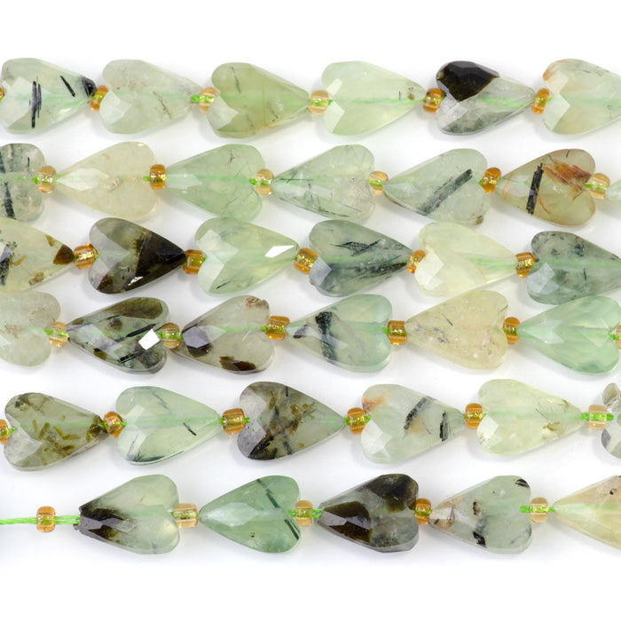 Prehnite 9x13mm Long Faceted Heart Bead - 15-16 Inch
