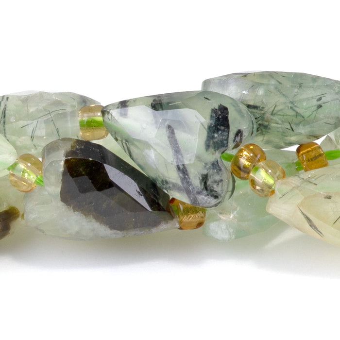 Prehnite 9x13mm Long Faceted Heart Bead - 15-16 Inch