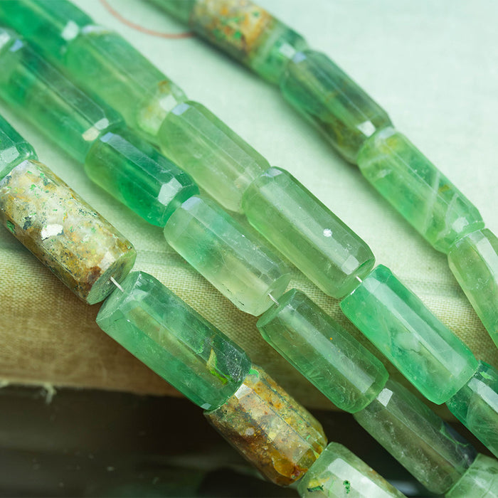 Prehnite 9x16mm Faceted Tube - 17-18 Inch