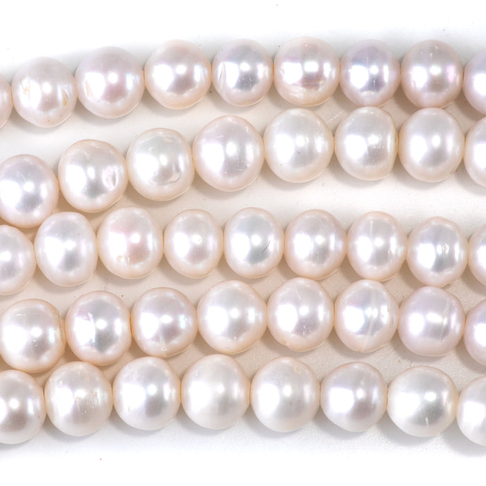 Freshwater Pearl 10-11mm White Potato Large Hole Beads - 8 Inch
