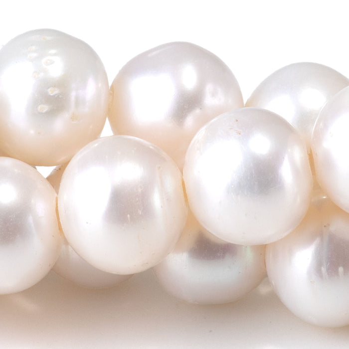 Freshwater Pearl 10-11mm White Potato Large Hole Beads - 8 Inch