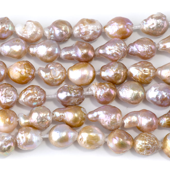 Freshwater Pearl 10-14mm Multi Neutral "Edison" Baroque Large Hole Beads - 8 Inch