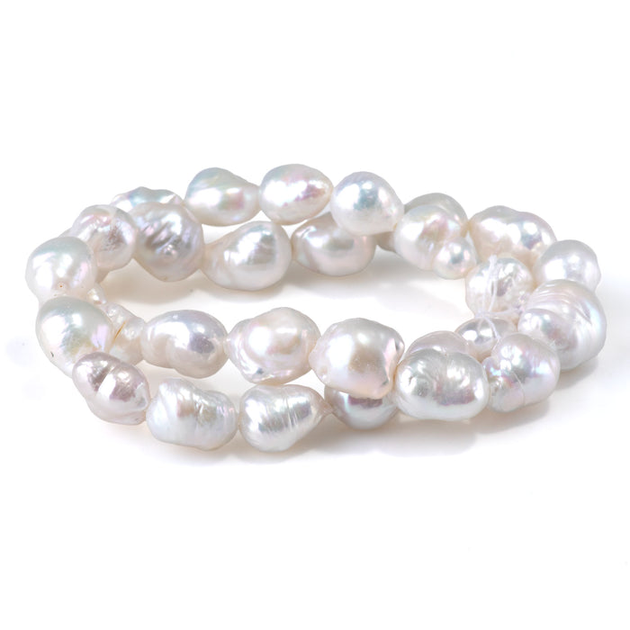 Freshwater Pearl 10-13x12-17mm White Semi Baroque Beads - 15-16 Inch