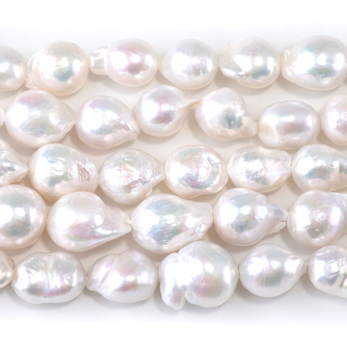 Freshwater Pearl 10-13x12-17mm White Semi Baroque Beads - 15-16 Inch