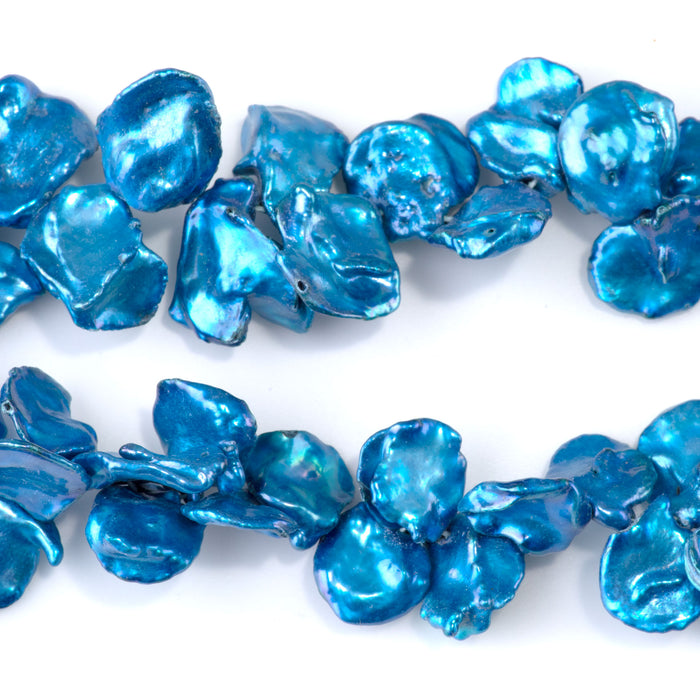 Freshwater Pearl 11-14mm Blue Top Drilled Keshi Beads - 15-16 Inch