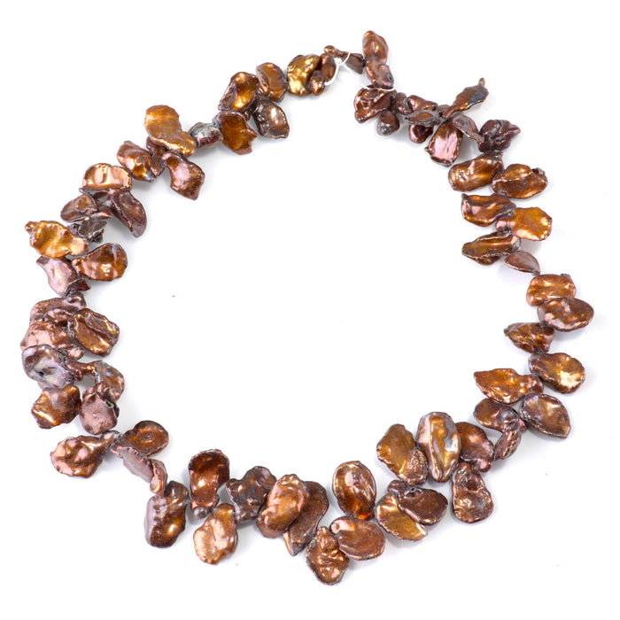 Freshwater Pearl 11-14mm Golden Brown Top Drilled Keshi Beads - 15-16 Inch