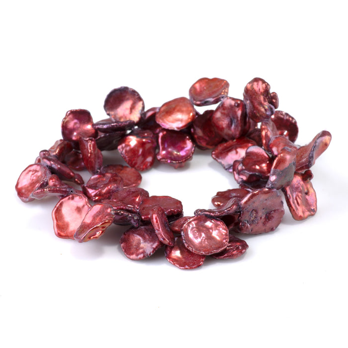 Freshwater Pearl 11-14mm Red Top Drilled Keshi Beads - 15-16 Inch