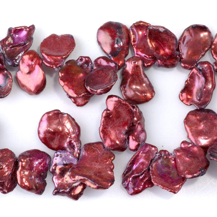 Freshwater Pearl 11-14mm Red Top Drilled Keshi Beads - 15-16 Inch