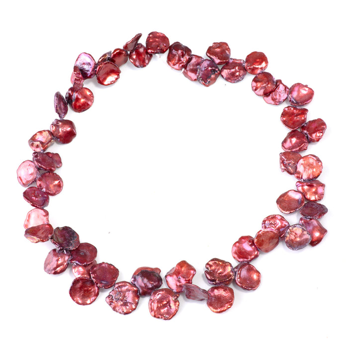 Freshwater Pearl 11-14mm Red Top Drilled Keshi Beads - 15-16 Inch