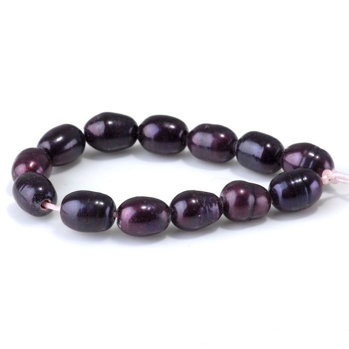 Freshwater Pearl 11-12x14-15mm Purple Rice Large Hole Beads - 8 Inch