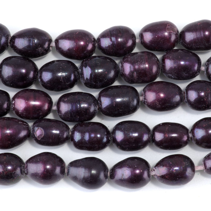 Freshwater Pearl 11-12x14-15mm Purple Rice Large Hole Beads - 8 Inch