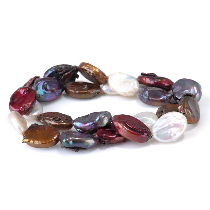 Freshwater Pearl 11-14x15-17mm 4 Color Mix Flat Oval Beads - 15-16 Inch