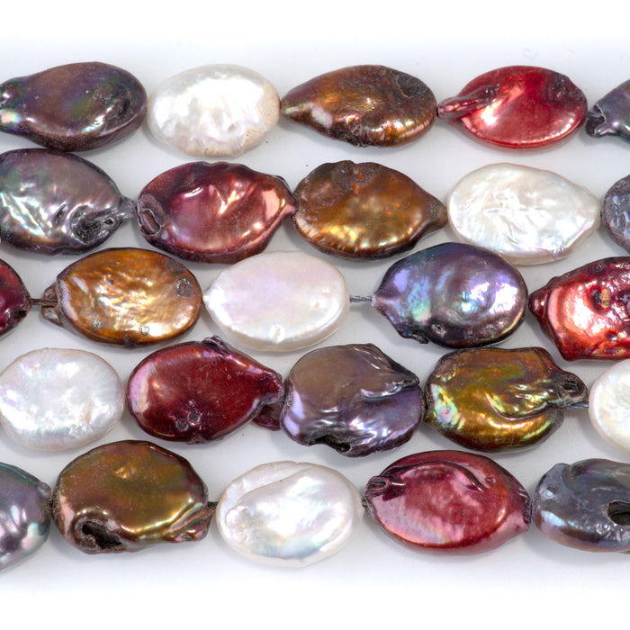 Freshwater Pearl 11-14x15-17mm 4 Color Mix Flat Oval Beads - 15-16 Inch