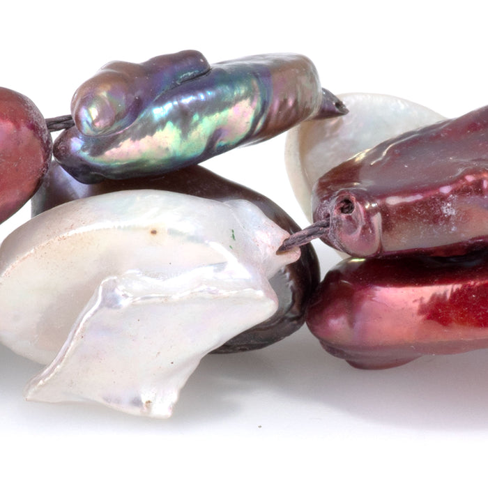 Freshwater Pearl 11-14x15-17mm 4 Color Mix Flat Oval Beads - 15-16 Inch