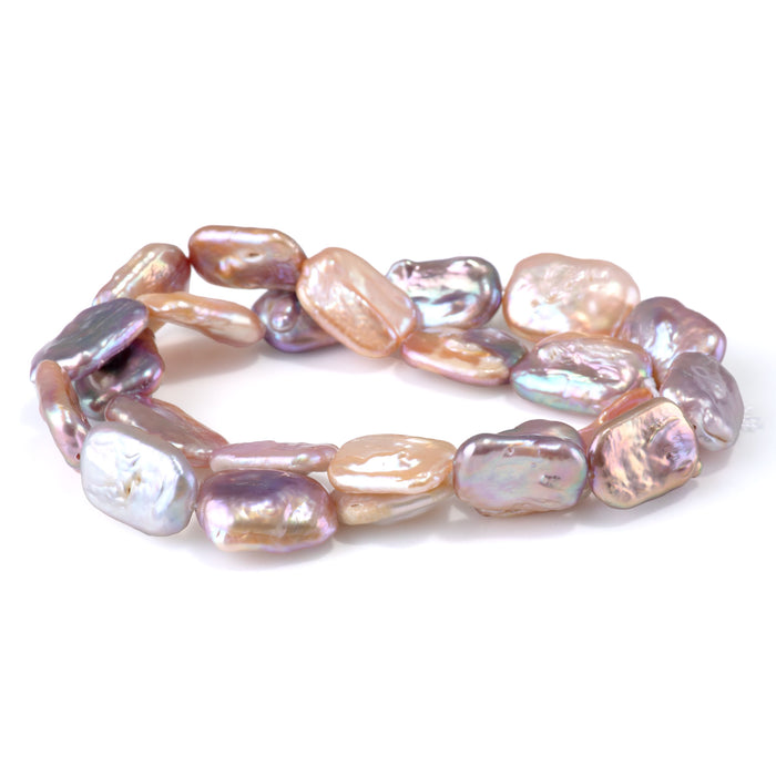 Freshwater Pearl 12x16-18mm Multi Pastel Flat Rectangle Beads - 15-16 Inch
