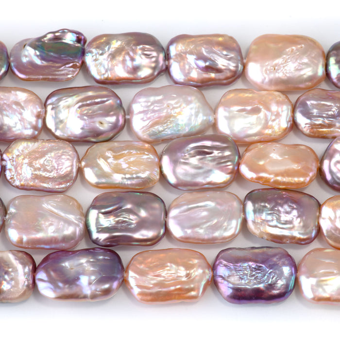 Freshwater Pearl 12x16-18mm Multi Pastel Flat Rectangle Beads - 15-16 Inch