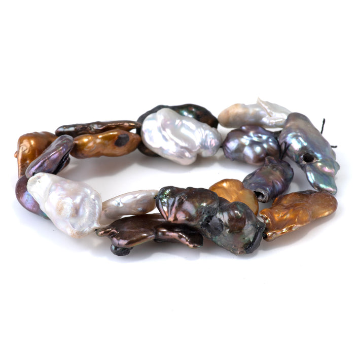 Freshwater Pearl 12-15x20-25mm Multi Color Flat Baroque Beads - 15-16 Inch