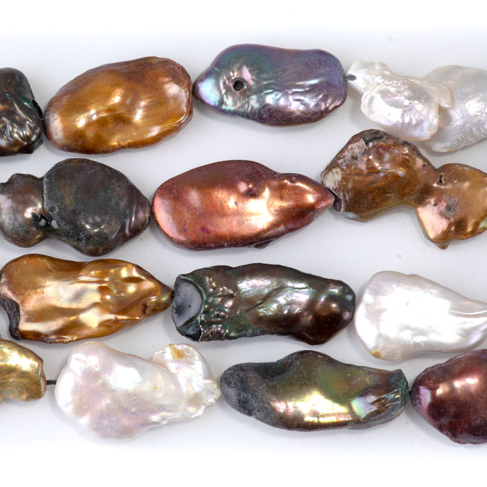 Freshwater Pearl 12-15x20-25mm Multi Color Flat Baroque Beads - 15-16 Inch