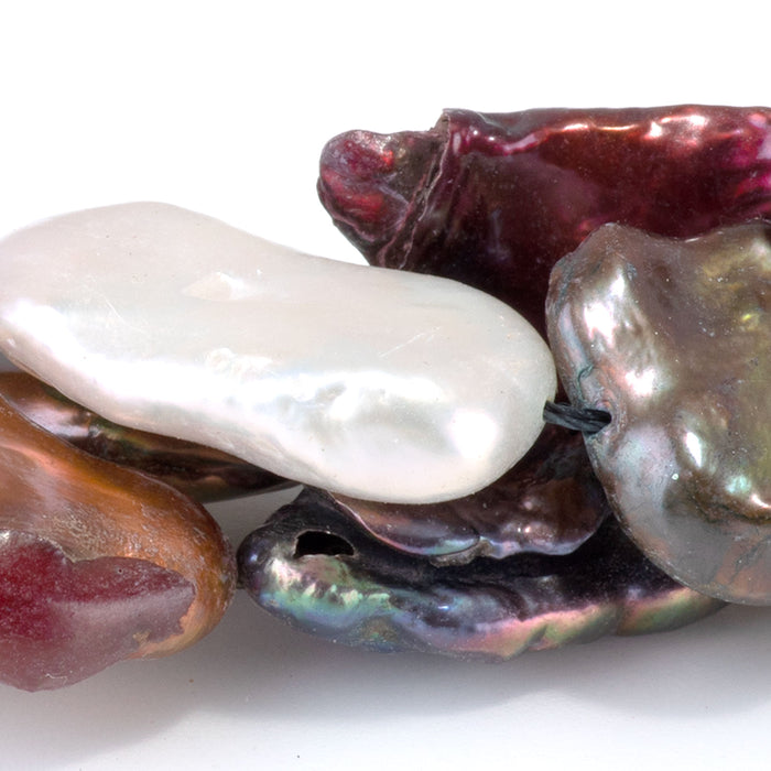 Freshwater Pearl 12-15x20-25mm Multi Color Flat Baroque Beads - 15-16 Inch