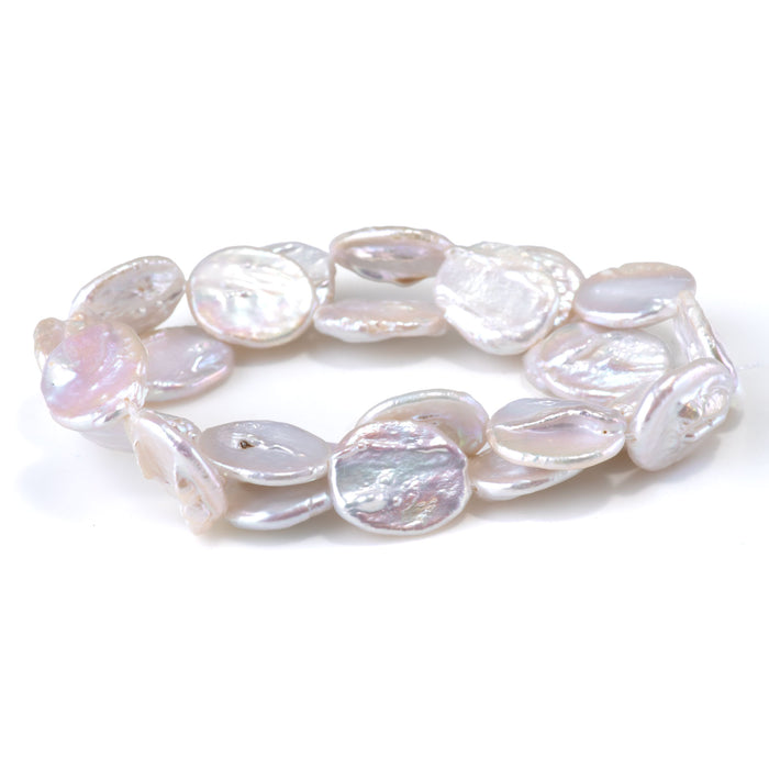 Freshwater Pearl 13-14x15-18mm White Flat Oval Beads - 15-16 Inch