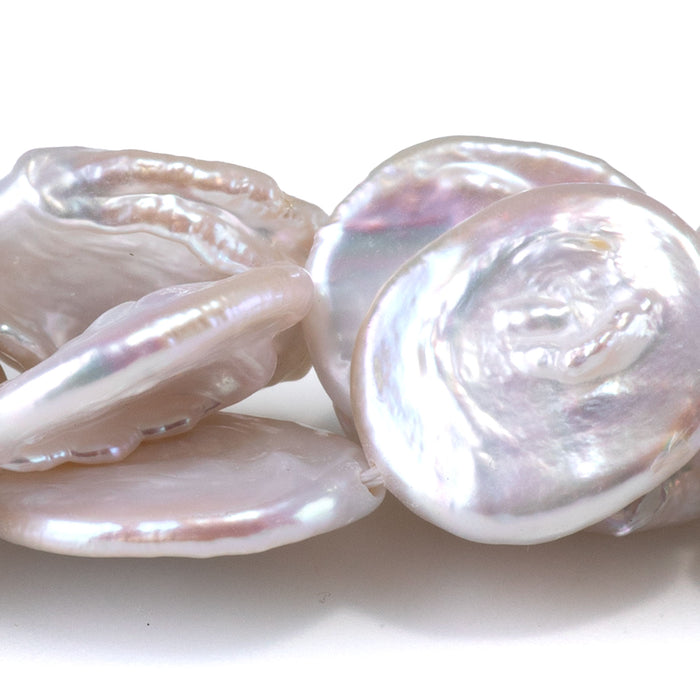 Freshwater Pearl 13-14x15-18mm White Flat Oval Beads - 15-16 Inch